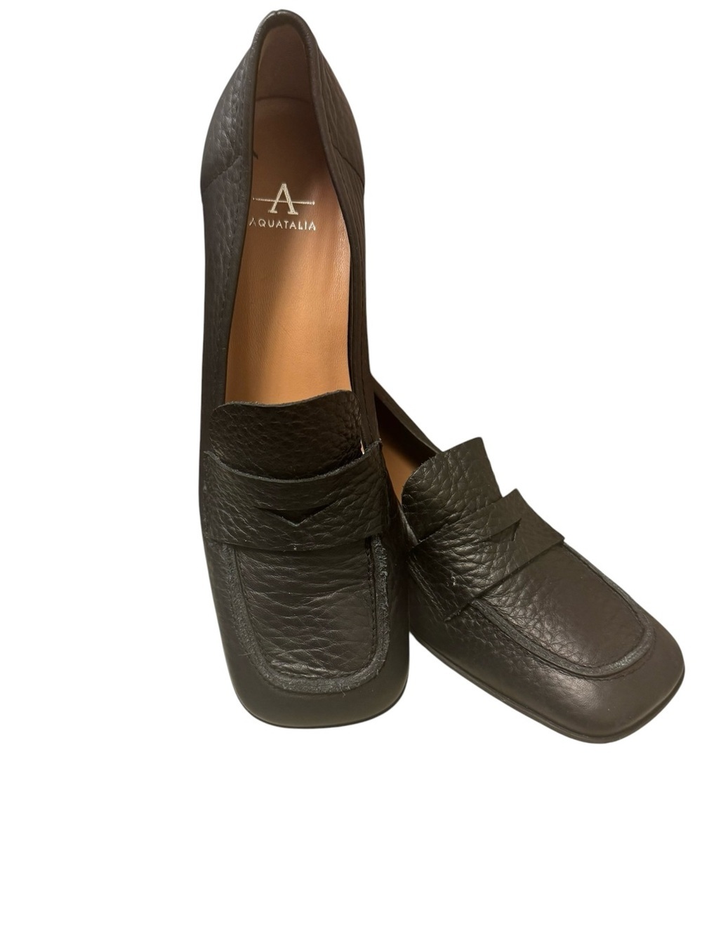 Aquatalia Carlina pump Black Leather Block Heel Loafers Sz 8 shelf pull - Picture 6 of 14